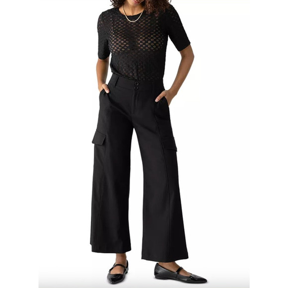 SANCTUARY Pants Size 30 NEW Black Rebel Wide Leg Crop Pockets Cargo - Picture 1 of 7